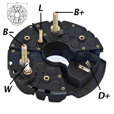 [07GA1973] RECTIFICADOR MB MERCEDES BENZ IVECO RENAULT SCANIA VOLVO 140AMP 12X50A 3X35A TRIDIODO (GA041 GA042 GA043) TIPO BOSCH