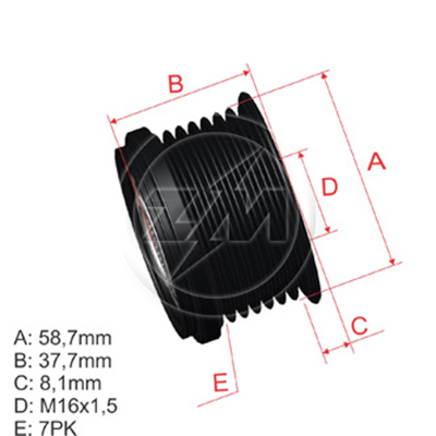 [5696.000.25] POLEA RUEDA LIBRE MAZDA BT50 FORD RANGER 2.2 TOYOTA FORTUNER 3.0 HILUX 2.5 VIGO = 5531 7X16 U20118W10 274150L020 F00M349878