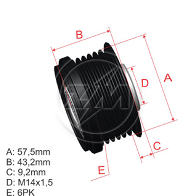 [5696.005.09] POLEA RUEDA LIBRE DODGE CARAVAN 3.3 CHRYSER VOYAGER TOYOTA AURIS CAMRY COROLLA RAV 4 YARIS 6X14 274150T010 0210401130 5428
