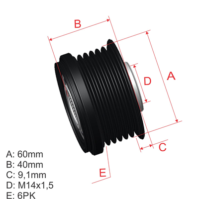 [5696.005.44] POLEA RUEDA LIBRE CITROEN C1 04-14 PEUGEOT 108 05-14 TOYOTA AYGO B4 05-04 6X14 274150Q010 535027710