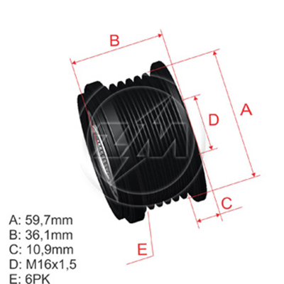 [5696.010.14] POLEA RUEDA LIBRE HYUNDAI ELANTRA I30 SANTAFE SONATA TUCSON 2.0 KIA KARENS CERATO SPORTAGE 2.0 16X6 3732227010 3732227012 5460