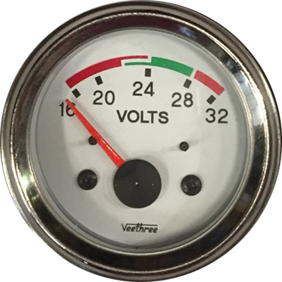 [16227005] VOLTIMETRO 52MM 24V ESCALA 16-32 ESCALA COLOR TABLERO BLANCO ARO CROMADO