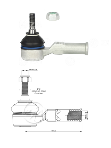 [51ZM-27011150] TERMINAL DIRECCION IZQ RENAULT TWINGO 1.2 2006-2012 CLIO II 1.4 1.6 2002-2009 SYMBOL 1.4 1.6 2002-2010 CITIUS TAXI 1.6 2006-2009 MEGANE 1.4 1.6 2001-2008