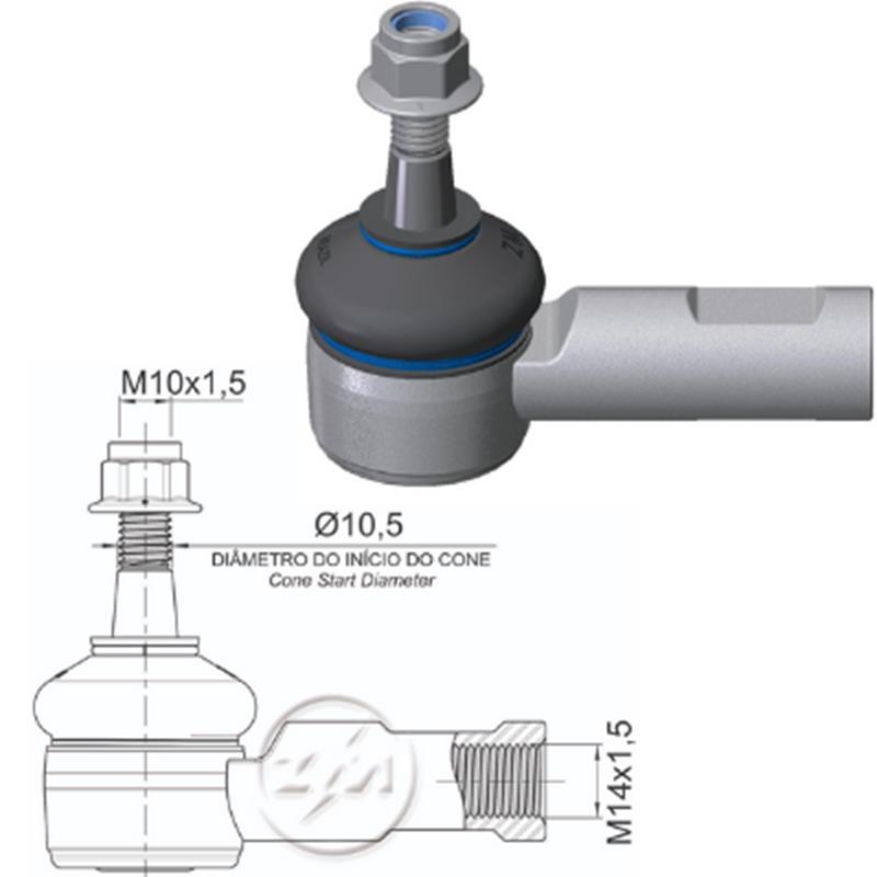 TERMINAL EXTERNA DIRECCION CHEVROLET CORSA MACHORP:M10-1.50 RC:M14-1.50 C:1:6 L:78C0.046IC:Ø10 5RC:M14-1 50RP:M10-1 50 