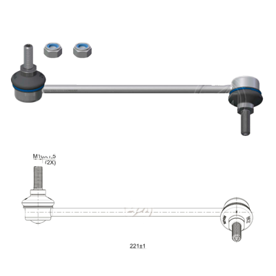 [51ZM-37011105] BIELETA BARRA ESTAB. DEL IZQ FIAT IDEA 06-16 STRADA 13-20 L:221 RP:M10-1 50 MTC:46N.M 