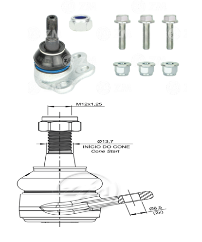 [51ZM-47013001] ROTULA SUSPENSION FIAT MOBI 1.0 2017-2025 PALIO 1.4 1.6 1.8 2009-2017 FIAT UNO 1.4 2013-2022 GRAND SIENA 1.6 1.8 2013-2022 (BASTAGO ROSCADO) TNK FA2812