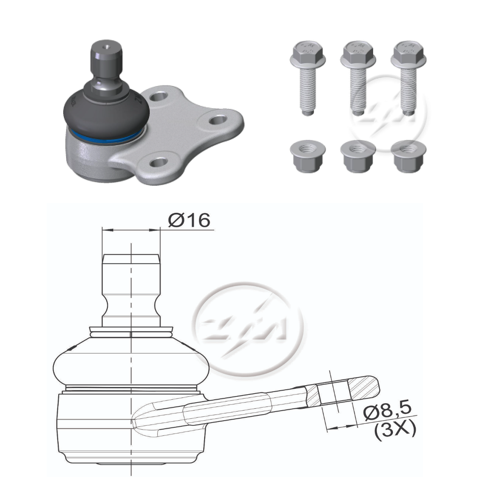 ROTULA INF FIAT LINEA PUNTO FIORINO IC:Ø16 0 DM:Ø8 5 ETC:33N.M
