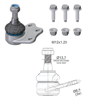 ROTULA INF FIAT IDEA 06-16 RC:M12-1 25 DM:Ø8 5 TP:87N.M IC:Ø13 7 C:1.5 