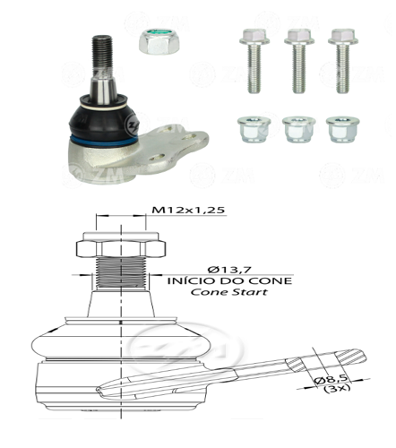 [51ZM-47013008] ROTULA SUSPENSION FIAT IDEA 1.6 1.8 2007-2016 (BASTAGO ROSCADO)
