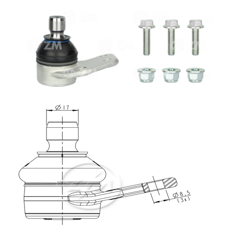 [51ZM-47023001] ROTULA SUSPENSION DER FIAT STRADA 1.4 1.6 2011-2018 PALIO 1.4 1.6 WEEKEND 2012-2020 (BASTAGO LISO)