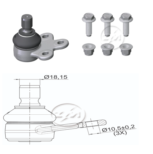 [51ZM-47023401] ROTULA SUSPENSION CHEVROLET SONIC 1.6 1.8 2013-2018 TRACKER 1.8 2013-2021 ONIX 1.4 2016-2021 JOY 1.4 2022-2025 COBALT 1.4 1.8 2010-2018 (TRAE 3 TORNILLOS-3 TUERCAS) TNK CVA943