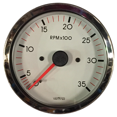 [16037017] TACOMETRO ELECT SEÑAL ALT 0-3500 RPM 12V 80MM CON GRADUACION TABLERO BLANCO ARO CROMADO