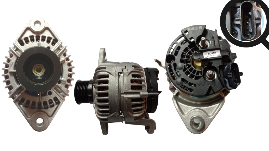 ALTERNADOR VOLVO FH12 /FH13 /FH16 /B12 /B13 /EXCAVADORA EC210 /EC290 /ADAPTACION CHEVROLET FKR /FRR /FHR /HINO BUSETON 24V 150A 5P SEÑAL P-L-IGS-FR 8PK BOSCH