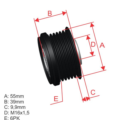 POLEA RUEDA LIBRE HYUNDAI IX35 SANTAFE 2.0 TUCSON 2.0 KIA SORENTO 2.0 SPORTAGE 2.0 6X16 373222F000 96.012.07 5593