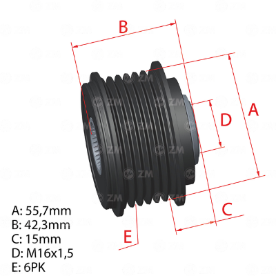 [5696.012.46] POLEA RUEDA LIBRE SSANGYONG KORANDO 2.0 4WD REXTON ACTYON 6X16 6621553415 96.012.46 5726