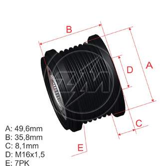 [5696.000.42] POLEA RUEDA LIBRE MAZDA 2 2.3 MAZDA 6 1.8 NISSAN INTERSTAR RENAULT CAPTUR 13 GRAND SCENIC TRAFIC 7X16 7701062985 F00M1407 238734
