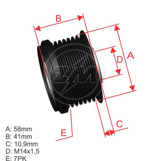 [5696.005.23] POLEA RUEDA LIBRE TOYOTA COROLLA 2.0 PRADO LEXUS RAV 4 III YARIS 1.3 7X14 274150L050 2741526010 2741530010 330527
