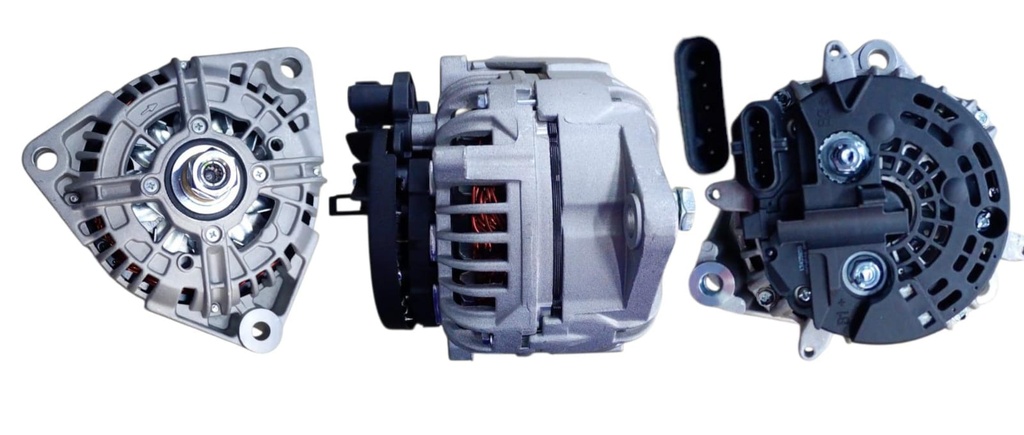 ALTERNADOR MERCEDES BENZ ATEGO 1725 /1726 /ACTROS 2040 /2644 /3340 /AXOR 2533 /3131 /BUSES O500 3 OREJAS 24V 100A  5P SEÑAL P-L-IG-S-FR SIN POLEA BOSCH