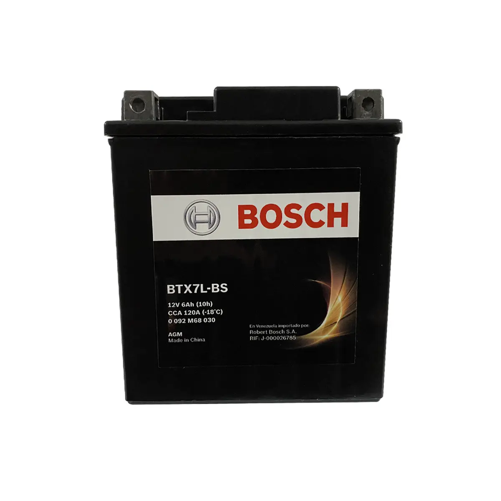 BATERIA BOSCH MOTOCICLETA M6/AGM 6 Ah - 120 CCA CAJA 7L-BS (120;7L-BS;D) L 113 AN 70 AL 130 CM BTX7L-BS
