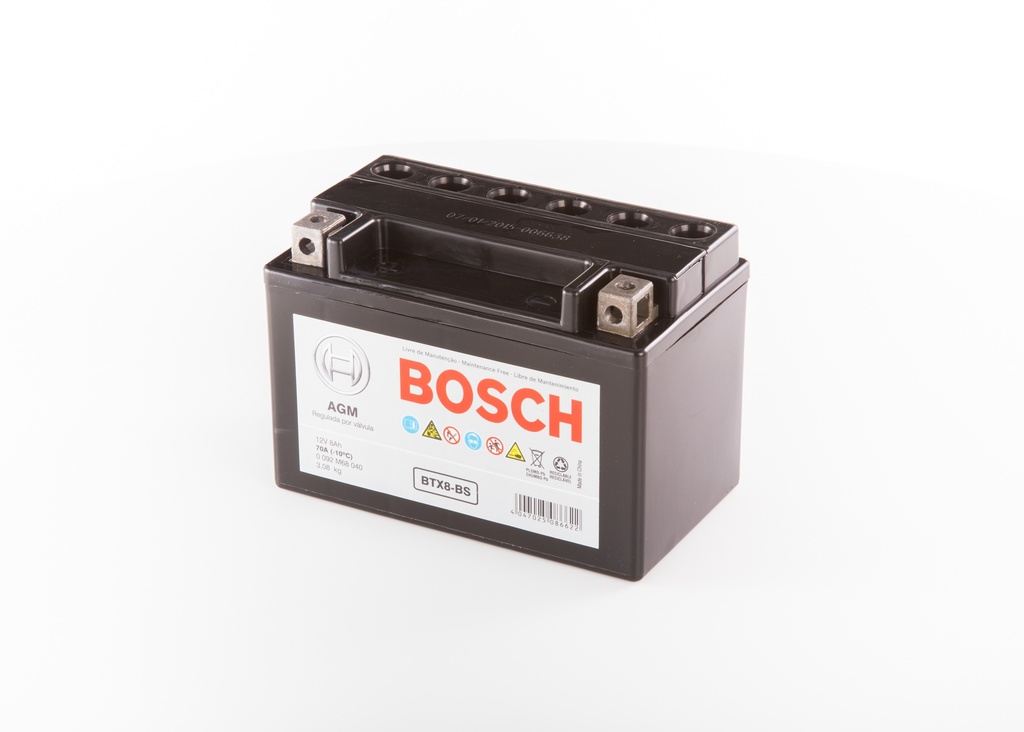 BATERIA BOSCH MOTOCICLETA M6/AGM 8 Ah - 120 CCA CAJA 9-BS (120;9-BS;IZ) L 150 AN 87 AL 105 CM BTX9-BS