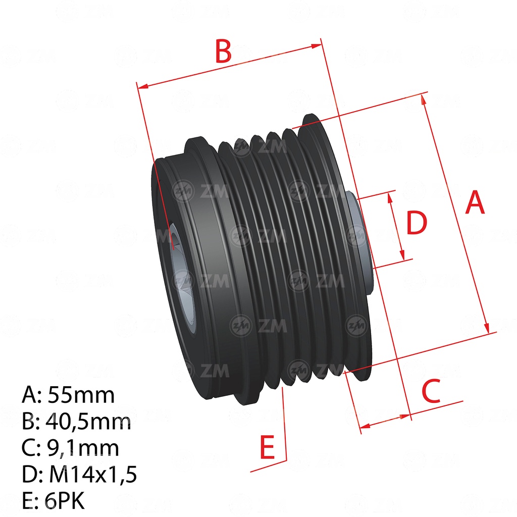 [5696.005.67] POLEA RUEDA LIBRE HONDA ACURA PILOT 6X14 31141RV0A01
