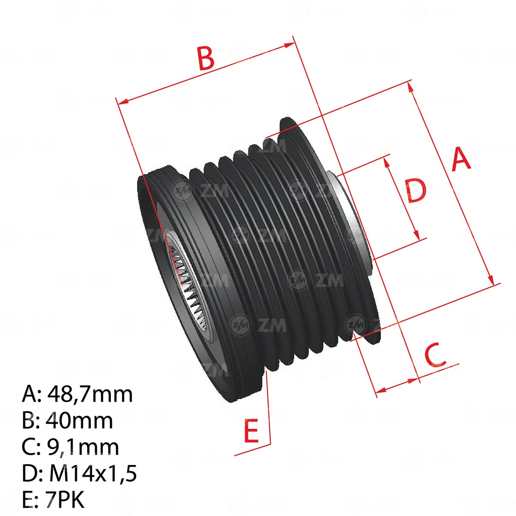 [5696.005.64] POLEA RUEDA LIBRE TOYOTA 4RUNNER 4.0 CAMRY 3.5 CROWN 3.0 RAV4 TARAGO 3.5 LEXUS ES350 7X14 274150W010 274150W130 333062