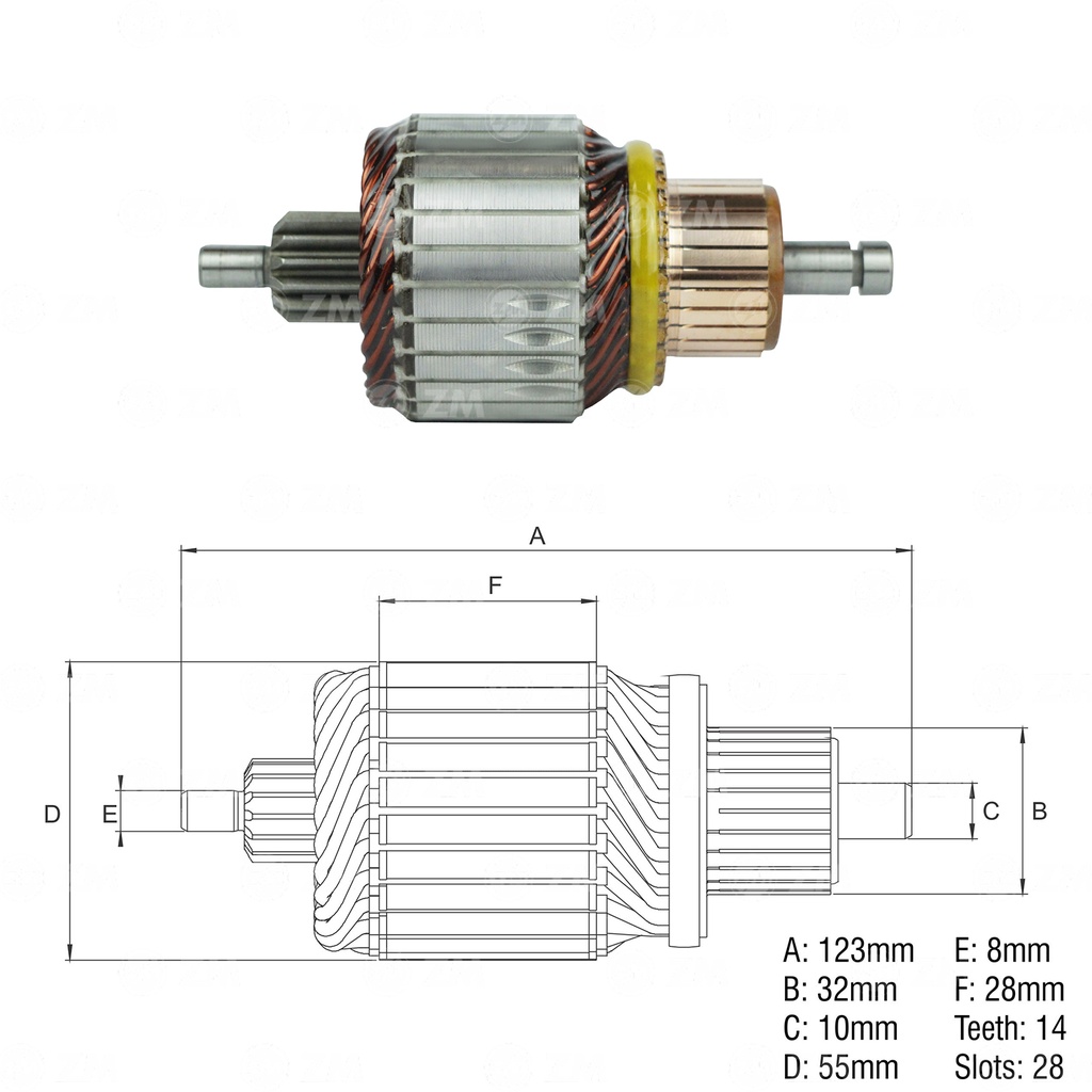 [438357134] INDUCIDO ARRANQUE MERCEDEZ BENZ SPRINTER-SSANYIONG 123MM  14 ESTRIAS TIPO BOSCH