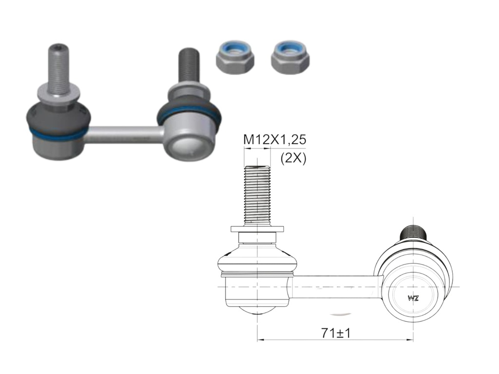 [51ZM-37011776] BIELETA BARRA ESTAB DEL IZQ NISSAN NP300 FRONTIER D23 2.4 3.0 2016-2023 RENAULT ALASKAN 2.5 2016-2023 (L:71)
