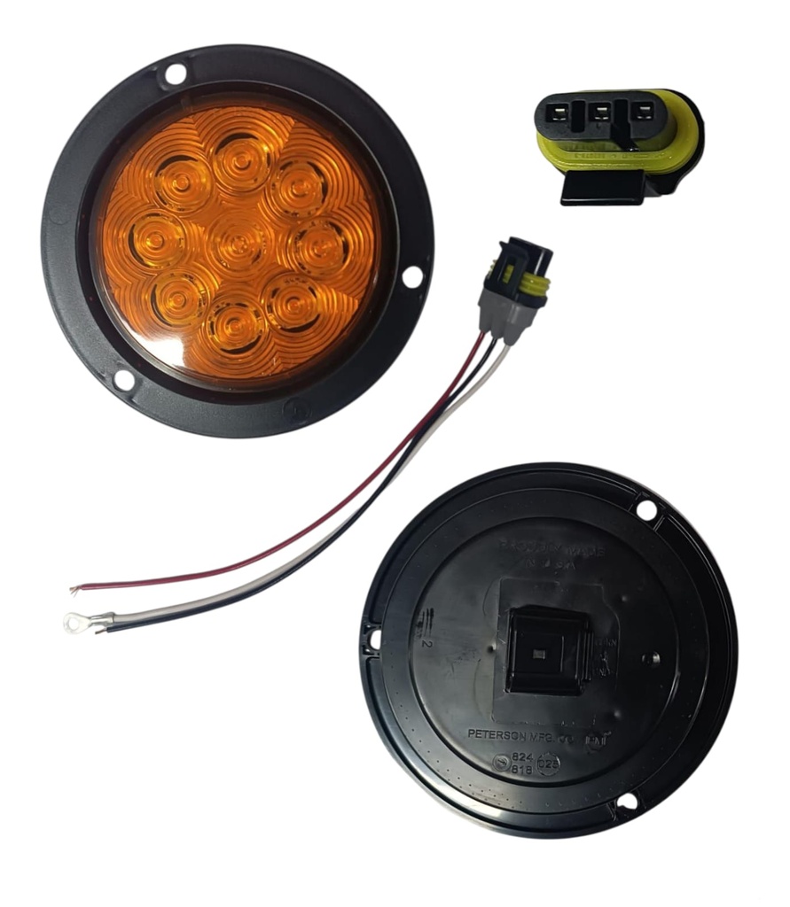 [PT-818KA-9] LUZ LED REDONDA 4″ 12-24V AMARILLA DIRECCIONAL 9 DIODOS MONTAJE CON BRIDA Y CONECTOR AMP INLCUIDO