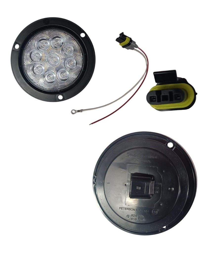LUZ LED REDONDA 4″ 12-24V BLANCA REVERSA 9 DIODOS MONTAJE CON BRIDA Y CONECTOR AMP INLCUIDO﻿