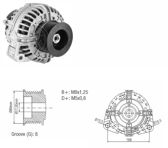ALTERNADOR JOHN DEERE TRACTOR 7630 /7730 /7830 /7930 /8130 /8230 12V 200A 1T SEÑAL L 8PK BOSCH