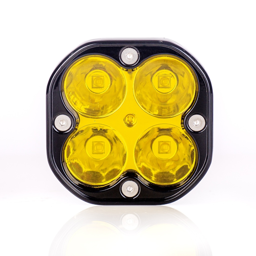 [LDS3SQ-0208- YELLOW] EXPLORADORA LED 3" CUADRADA 4 LEDS DE 5W 20W 2000LM LARGO ALCANCE LUZ AMARILLA 78X78X55MM