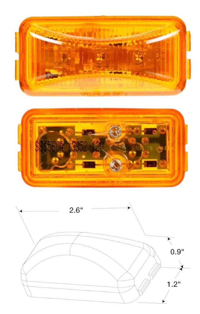 [TL-01560A] LUZ DE GÁLIBO DE SEÑALIZACIÓN, LED, RECTANGULAR AMARILLA, 3 DIODOS, P2, PL-10, 12V
