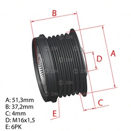 [5696.012.65] POLEA RUEDA LIBRE HYUNDAI ACCENT I25 ELANTRA I20 I30 IX20 IX35 TUCSON VELOSTER CRETA KIA CARENS CERATO RIO SOUL SPORTAGE STONIC 6X16