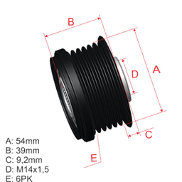 [5696.005.42] POLEA RUEDA LIBRE HYUNDAI GRAND SANTAFE IX35 SANTA FE II KIA CARNIVAL SORENTO II SPORTAGE SUZUKI SWIFT 6X14 0210402560 5350263