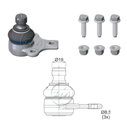 [51ZM-47013202] ROTULA INF SEAT CORDOBA IBIZA VOLKSWAGEN GOLF JETTA PASSAT POLO IC:Ø19 0 DM:Ø8 5 ETC:33N.M